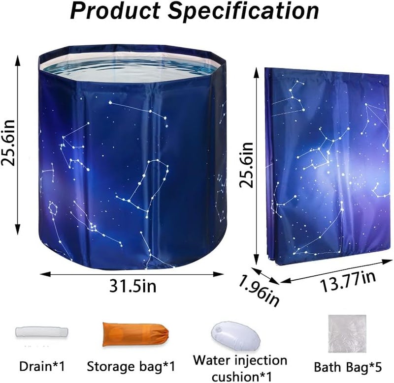 Simcat Sincat Portable Foldable Ice Bath Tub, Large Portable Bath Tub for Adults, Suitable for Outdoor Gym, Easy to Assemble Collapsible Bathtub, Ice Bath, Family Bathroom SPA Tub(31.5 in Gradient Blue) - Image 1